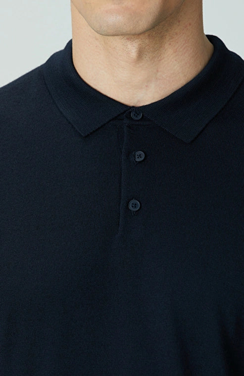 MEN'S Navy Blue Polo Neck Wool Blend Knit Sweater