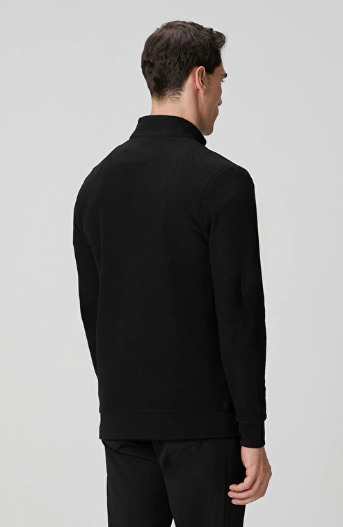 MEN'S Black Stand Collar Zippered Sweatshirt