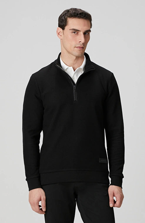 MEN'S Black Stand Collar Zippered Sweatshirt