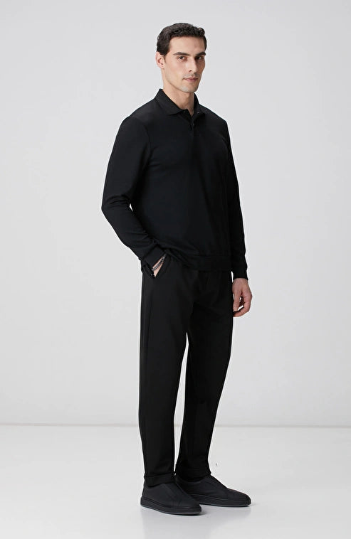 MEN'S Black Polo Collar Snap Button Sweatshirt