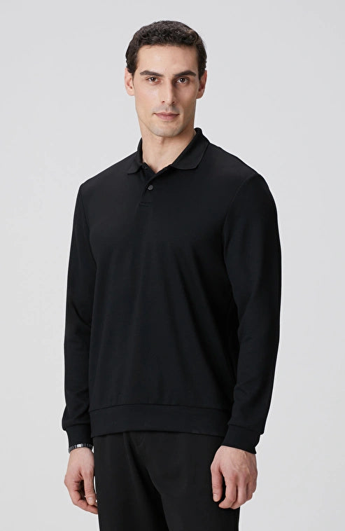 MEN'S Black Polo Collar Snap Button Sweatshirt