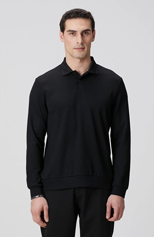 MEN'S Black Polo Collar Snap Button Sweatshirt
