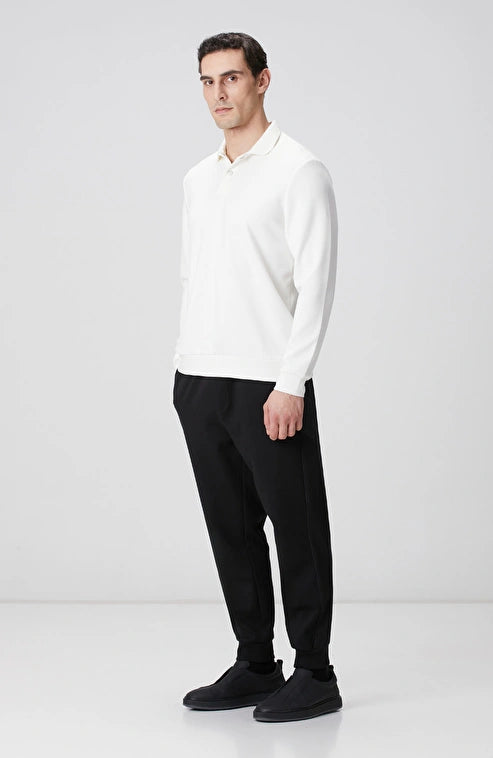 MEN'S Off-White Polo Collar Snap Button Sweatshirt