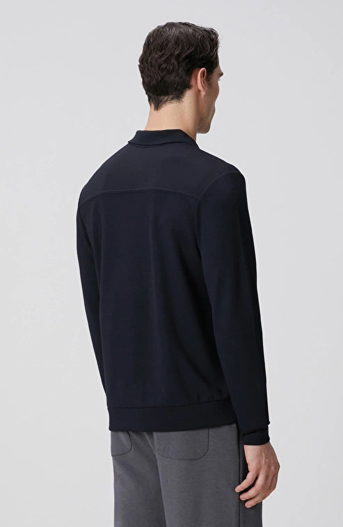 MEN'S Navy Blue Polo Collar Snap Button Sweatshirt