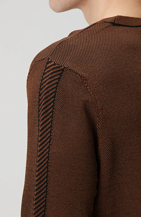 MEN'S Brown Knit Sweater with Jacquard Detail on Sleeves