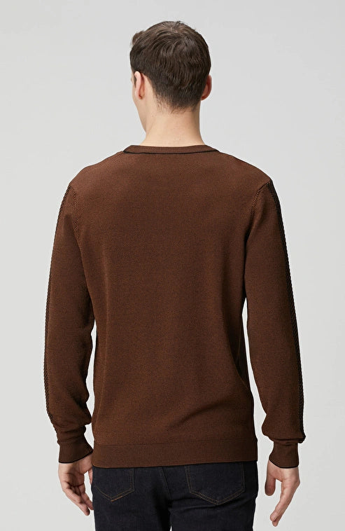 MEN'S Brown Knit Sweater with Jacquard Detail on Sleeves