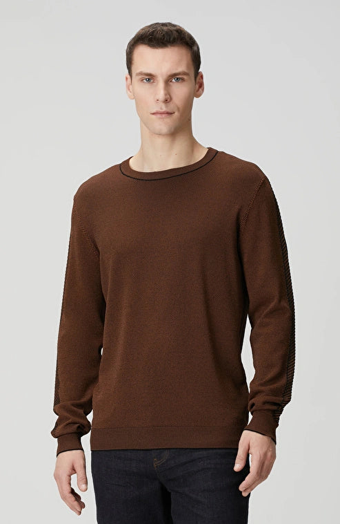 MEN'S Brown Knit Sweater with Jacquard Detail on Sleeves