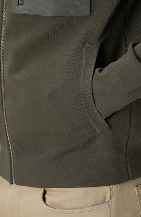 MEN'S Khaki Leather Pocket Detailed Knitwear Coat