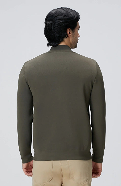 MEN'S Khaki Leather Pocket Detailed Knitwear Coat