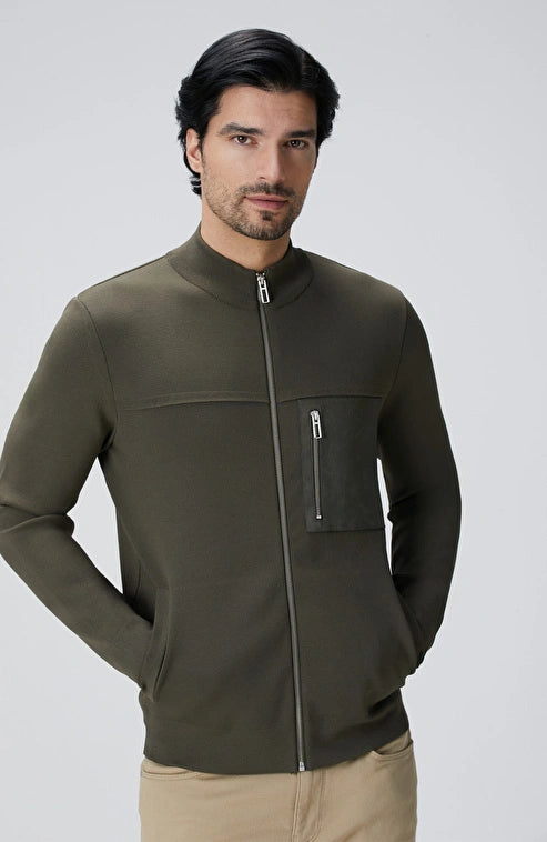MEN'S Khaki Leather Pocket Detailed Knitwear Coat