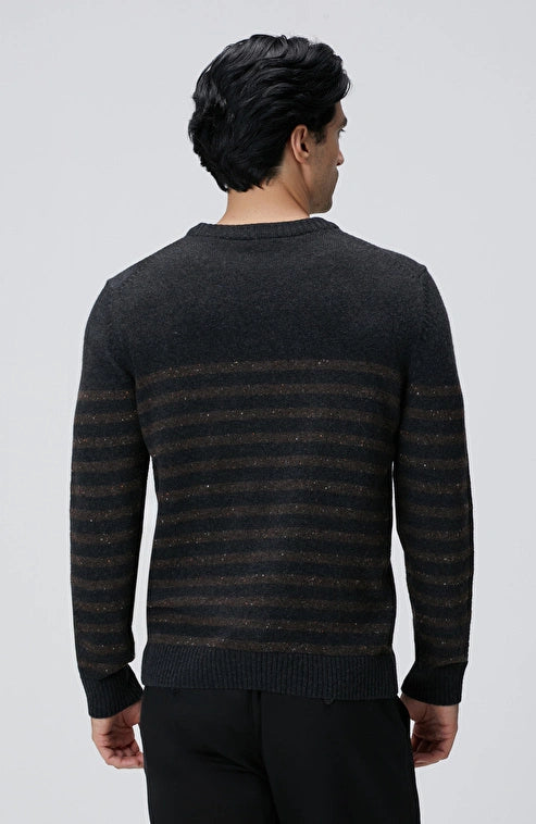 MEN'S Anthracite Striped Wool Cashmere Blend Sweater