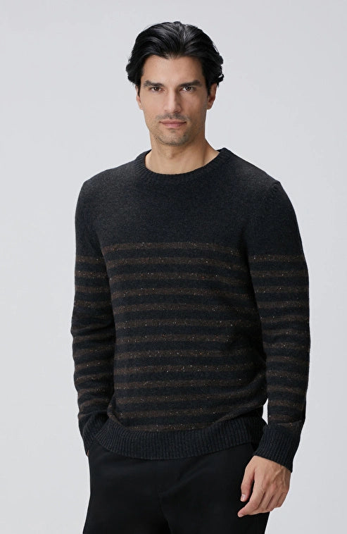 MEN'S Anthracite Striped Wool Cashmere Blend Sweater