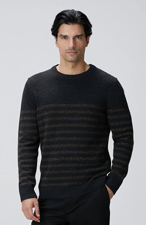 MEN'S Anthracite Striped Wool Cashmere Blend Sweater