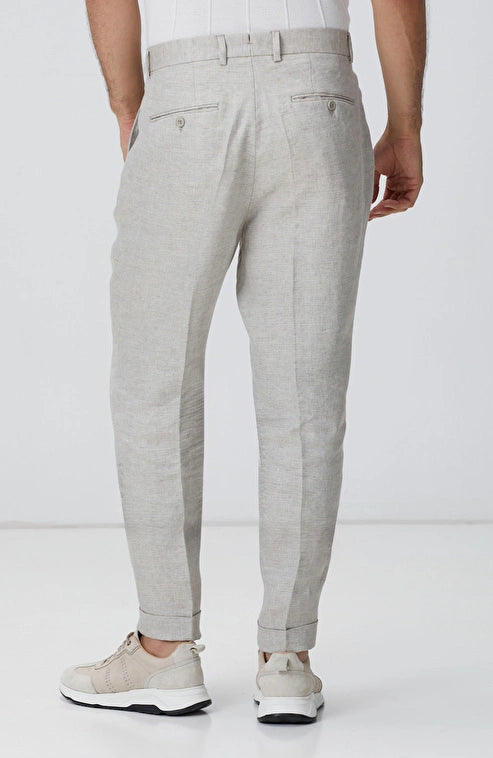 MEN'S Beige Linen Comfort Fit Trousers