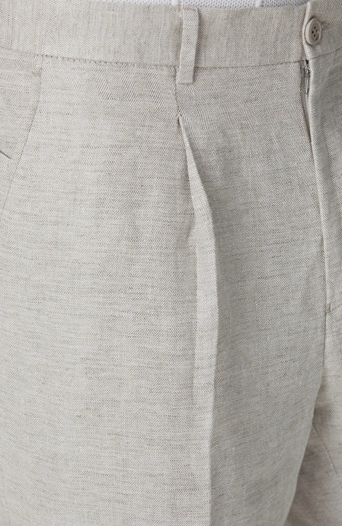 MEN'S Beige Linen Comfort Fit Trousers