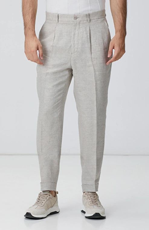 MEN'S Beige Linen Comfort Fit Trousers