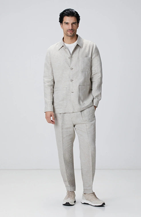 MEN'S Beige Linen Comfort Fit Trousers