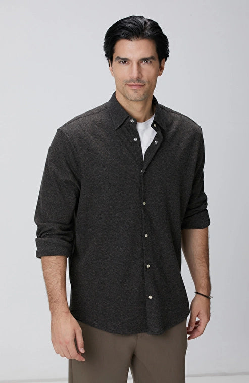 MEN'S Brown Wool Blend Knitted Shirt