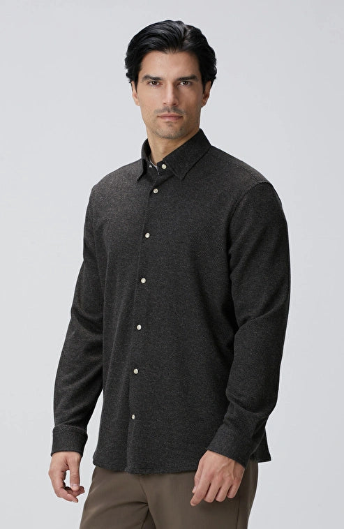 MEN'S Brown Wool Blend Knitted Shirt