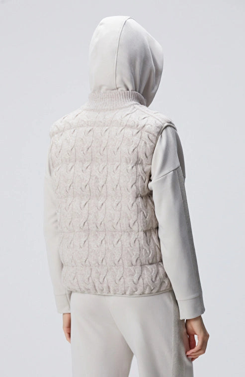 WOMEN'S Beige Melange Wool Blend Knit Casual Vest