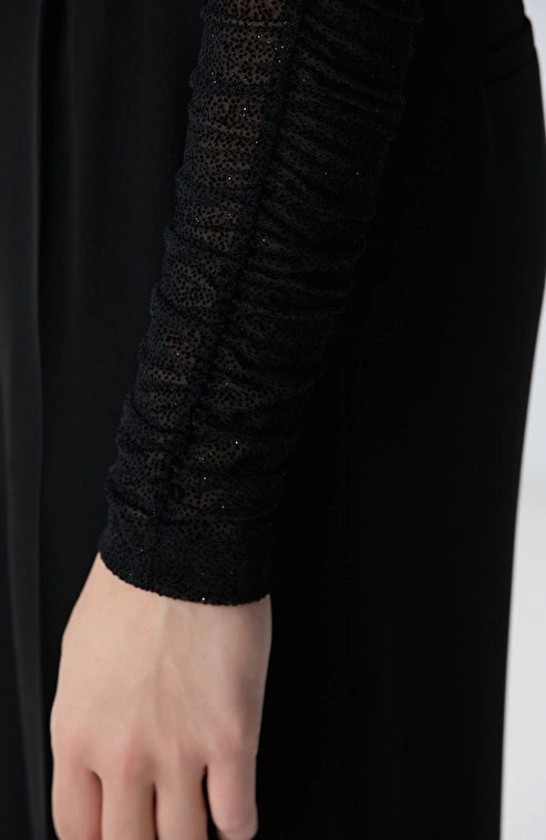 WOMEN'S Black Flock Printed Knit Blouse