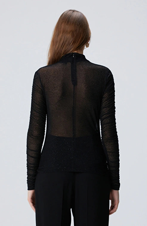 WOMEN'S Black Flock Printed Knit Blouse