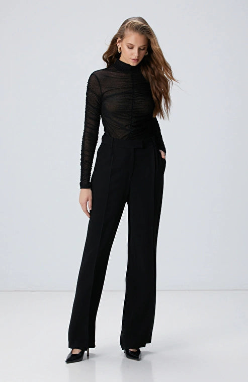 WOMEN'S Black Flock Printed Knit Blouse