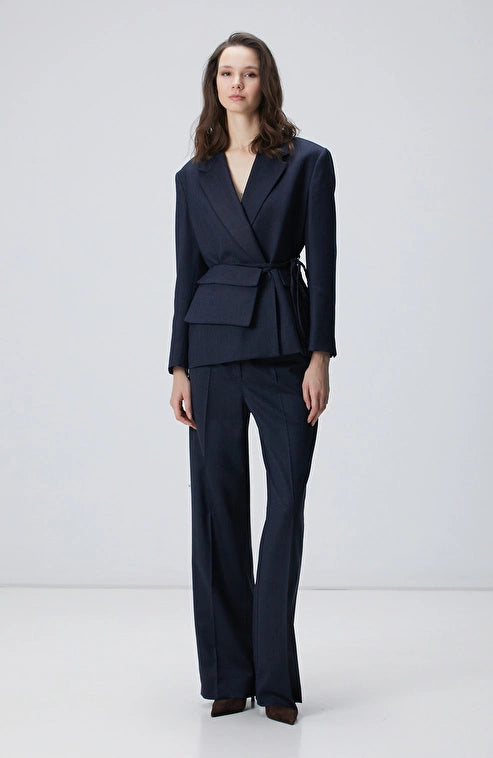 WOMEN'S Navy Blue Wool Blend Trousers