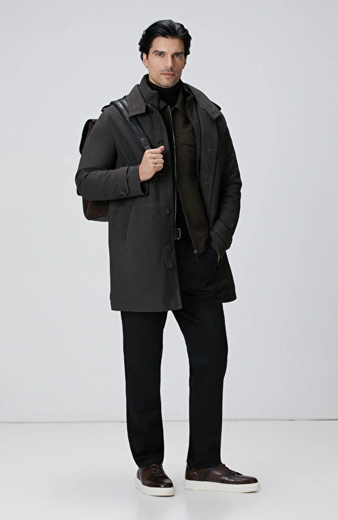 MEN'S Black Lace-Up Diagonal Patterned Trousers