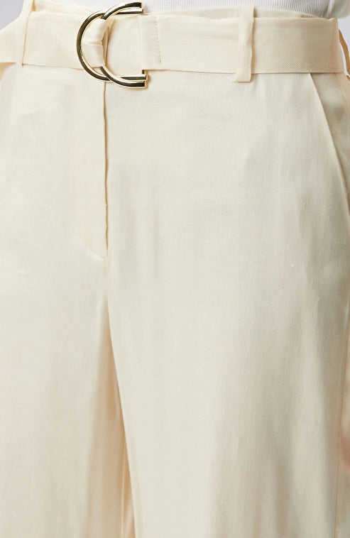 WOMEN'S N-Green Champagne Linen Blend Cargo Pocket Trousers