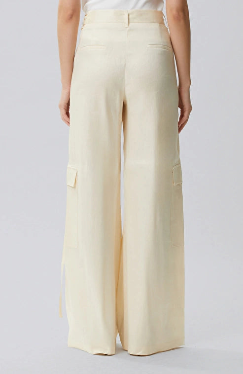 WOMEN'S N-Green Champagne Linen Blend Cargo Pocket Trousers