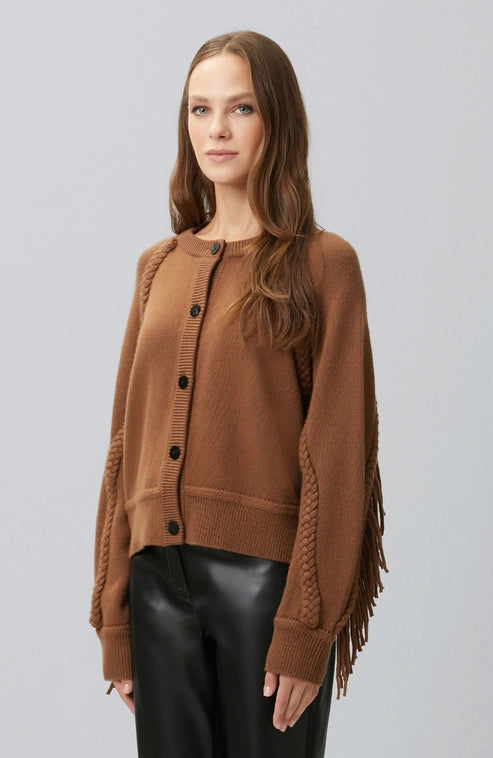 WOMEN'S WOOL BLEND CARDIGAN WITH FRINGE DETAILS