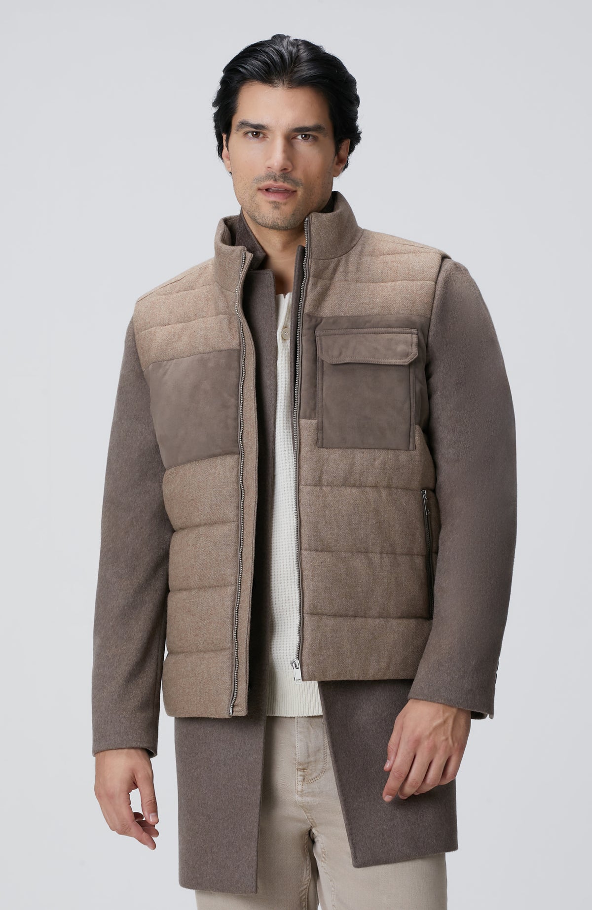MEN'S Beige Wool Blend Flannel Casual Vest