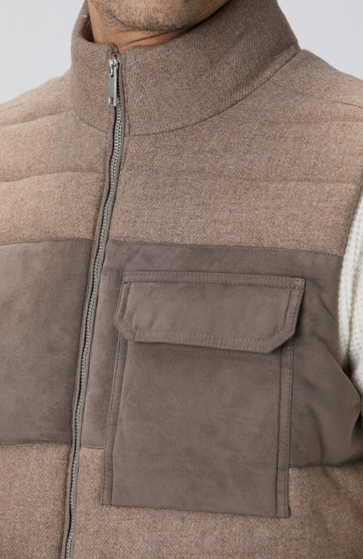 MEN'S Beige Wool Blend Flannel Casual Vest