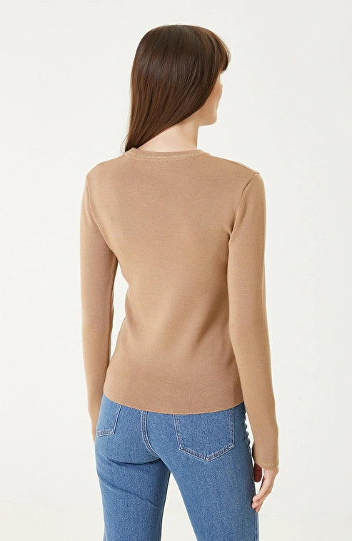 WOMEN'S Camel Wool Knit Sweater