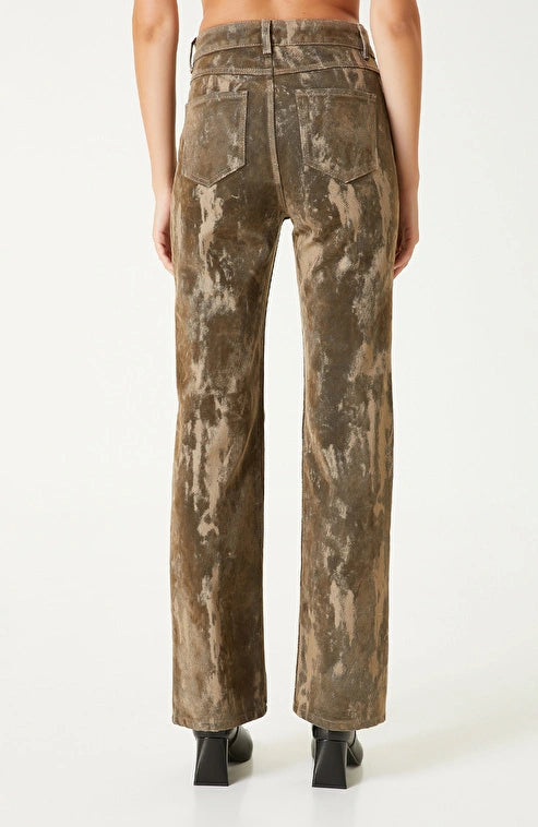 WOMEN'S Khaki Flock Print Boot Cut Denim Pants