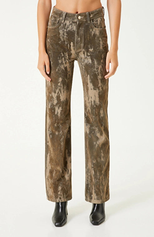 WOMEN'S Khaki Flock Print Boot Cut Denim Pants