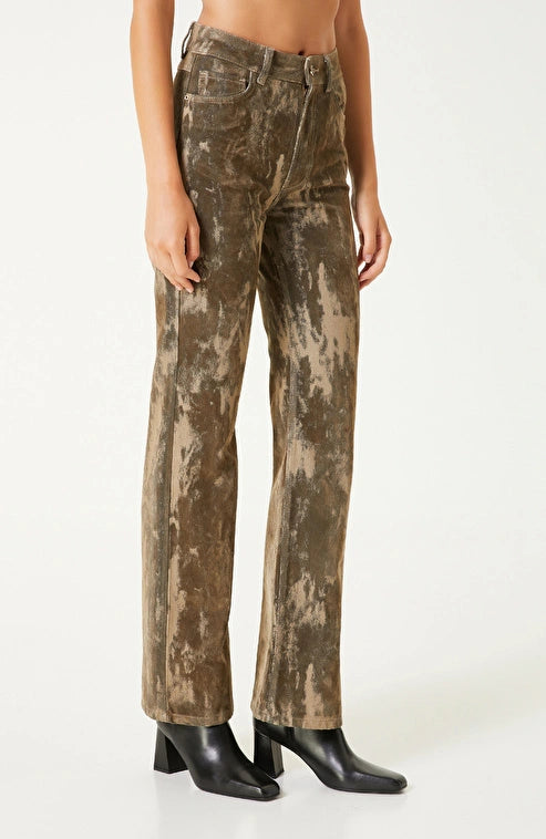 WOMEN'S Khaki Flock Print Boot Cut Denim Pants