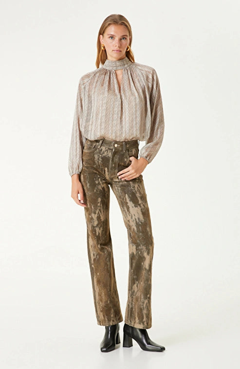 WOMEN'S Khaki Flock Print Boot Cut Denim Pants