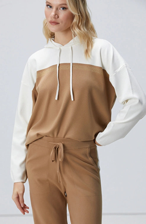 WOMEN'S Camel Off-White Knitted Trousers