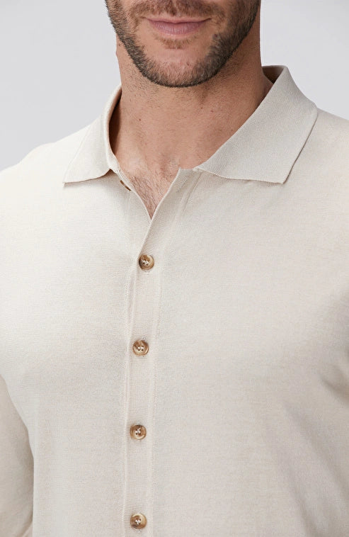 MEN'S Beige Silk Blend Knit Shirt