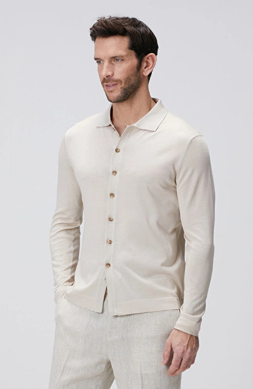 MEN'S Beige Silk Blend Knit Shirt