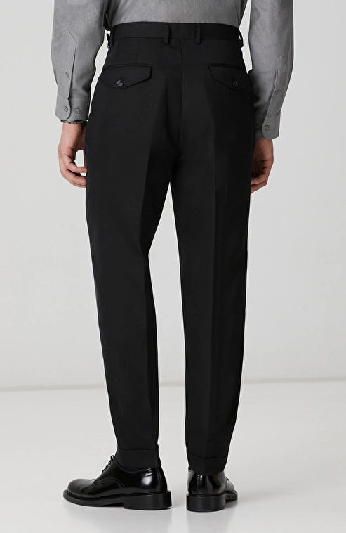 MEN'S Black Diagonal Pattern Linen Blend Trousers