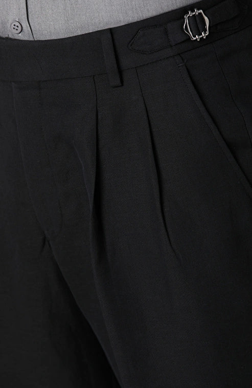 MEN'S Black Diagonal Pattern Linen Blend Trousers