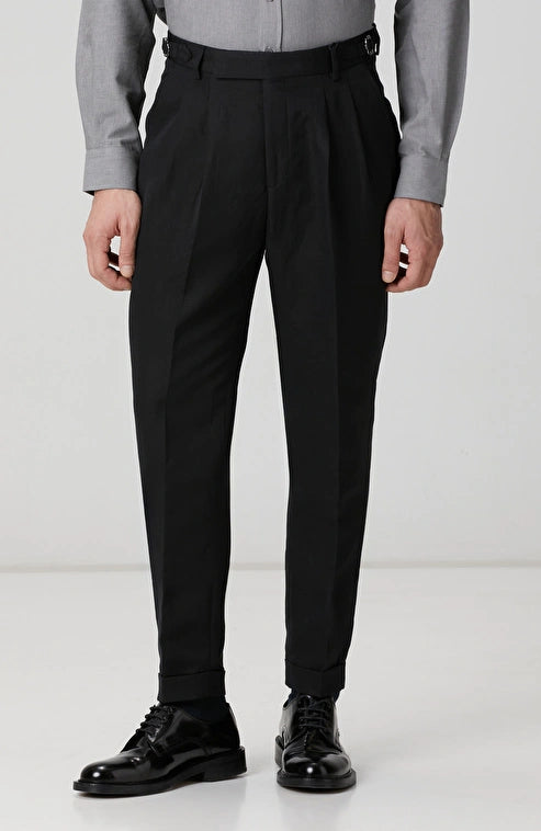 MEN'S Black Diagonal Pattern Linen Blend Trousers