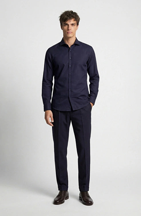 MEN'S Navy Linen Blend Comfort Trousers