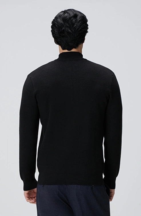 MEN'S Black Stand Collar Zippered Knitwear Sweater