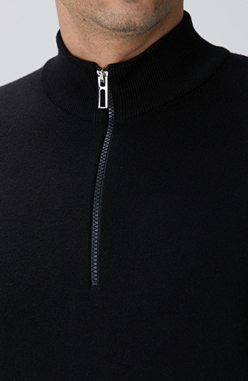 MEN'S Black Stand Collar Zippered Knitwear Sweater