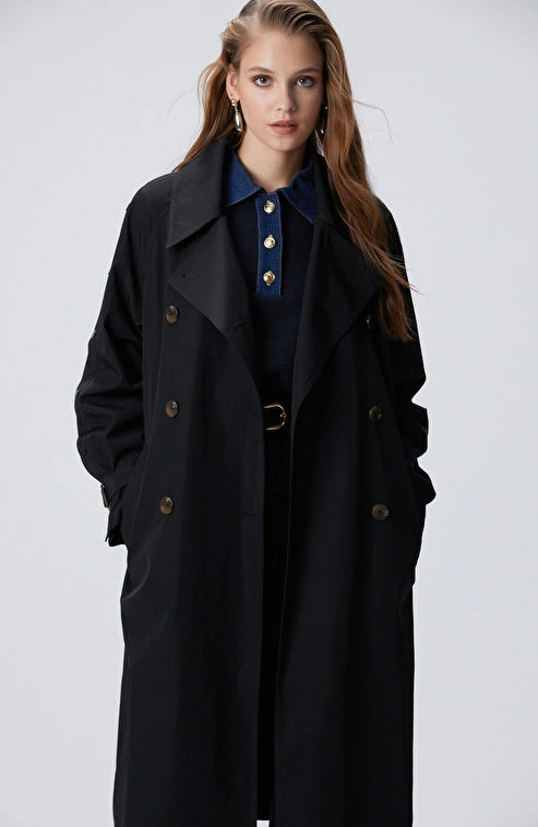 WOMEN'S Black Buttoned Trench Coat