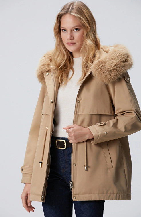 WOMEN'S Beige Hooded Coat
